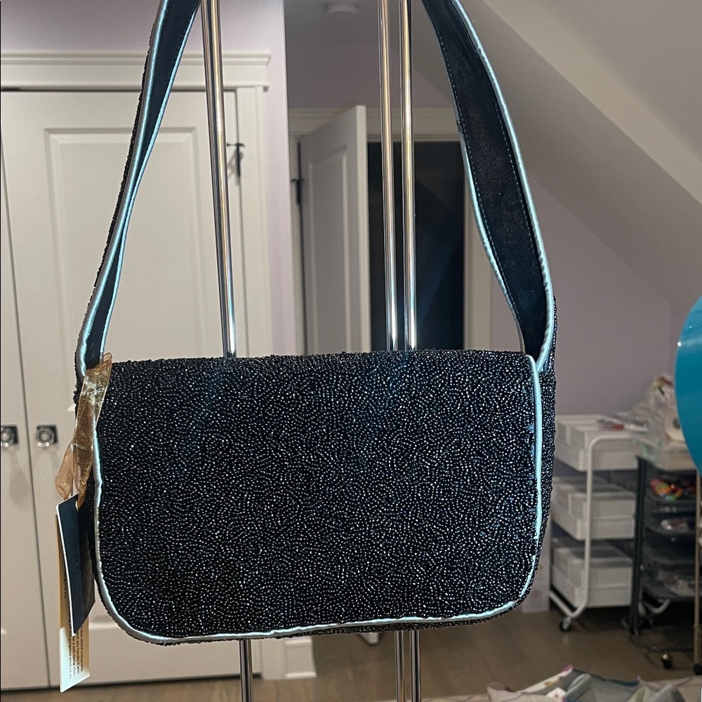 Black Beaded Skull Bag NWT - Picture 2 of 11